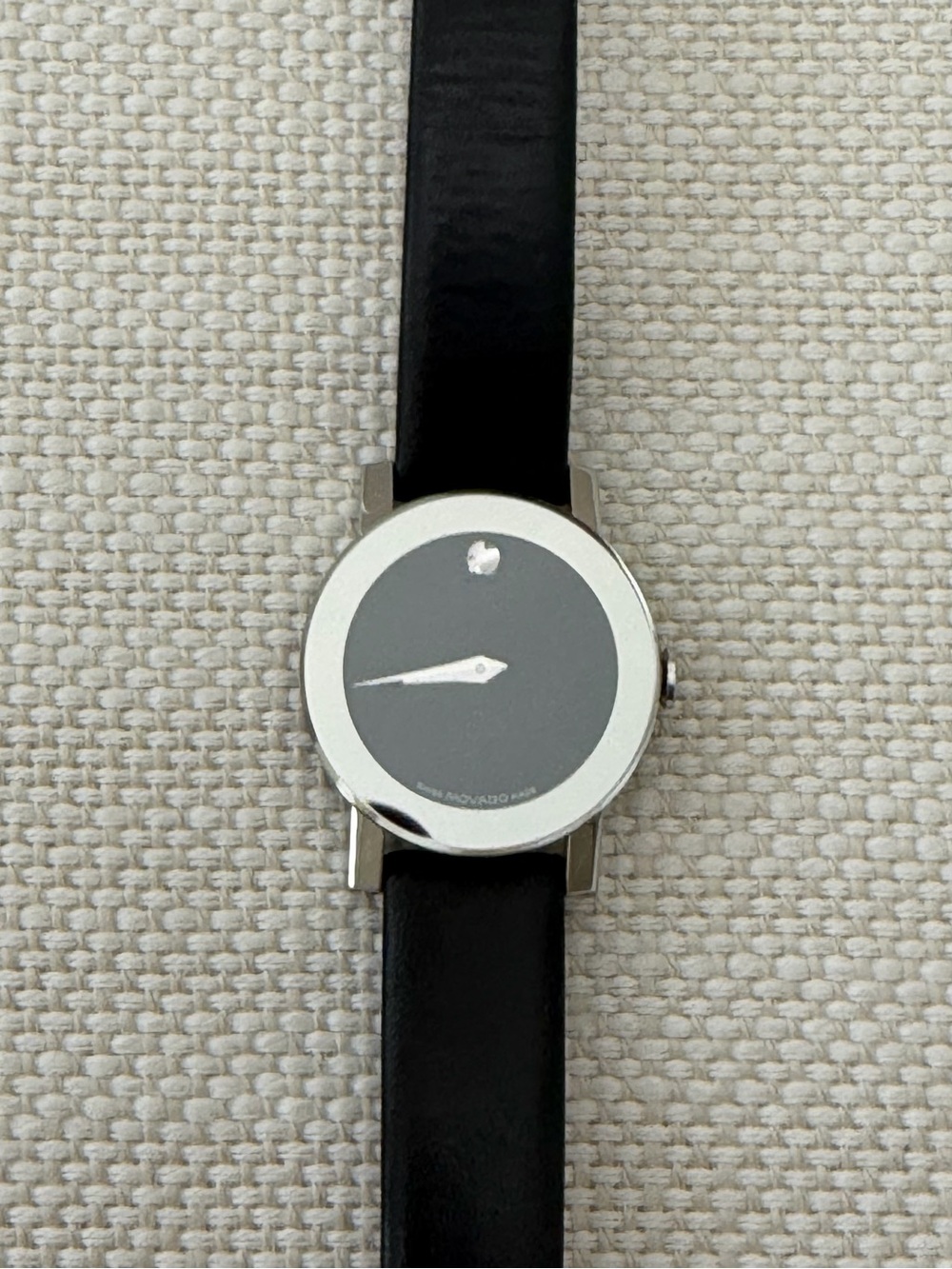 Movado Museum Classic Watch Black Dial Black Leather Strap Silver Case